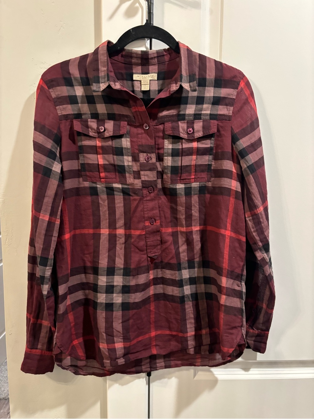 Burberry Brit Women's Burgundy Plaid Button-Down Shirt